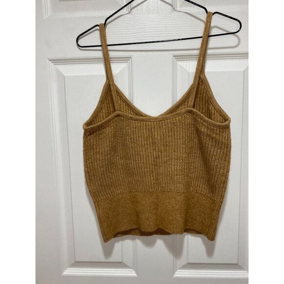 Express Y2K Women's Medium Camel Knit Cropped Tank Top Black Floral Embroidery - Picture 2 of 4